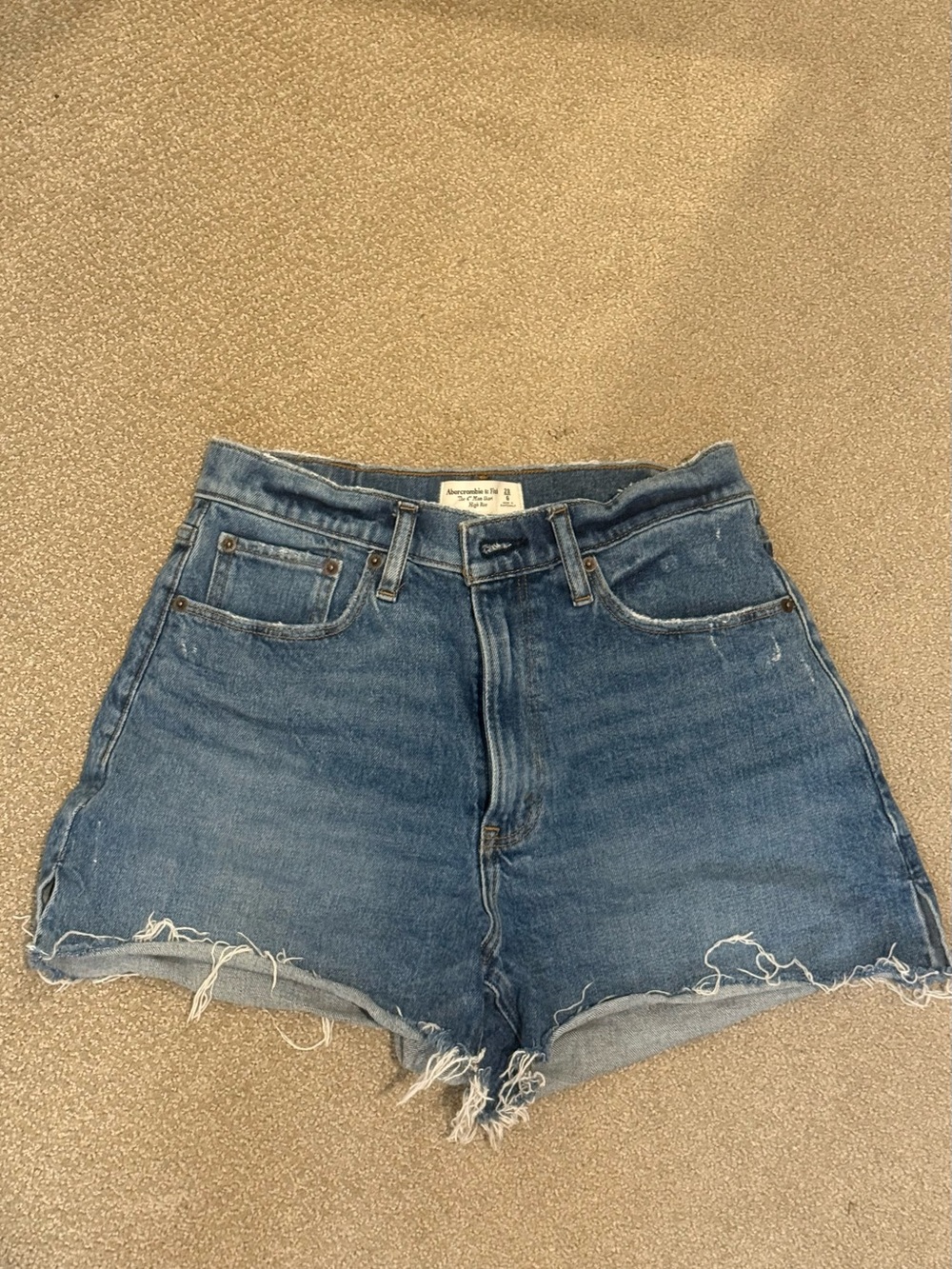 Abercrombie & Fitch Medium Blue High-Rise Cutoff Denim Shorts - Picture 1 of 3